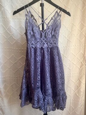 Free People Lace Slip Dress Purple Boho Crochet Mini Adella Style XS